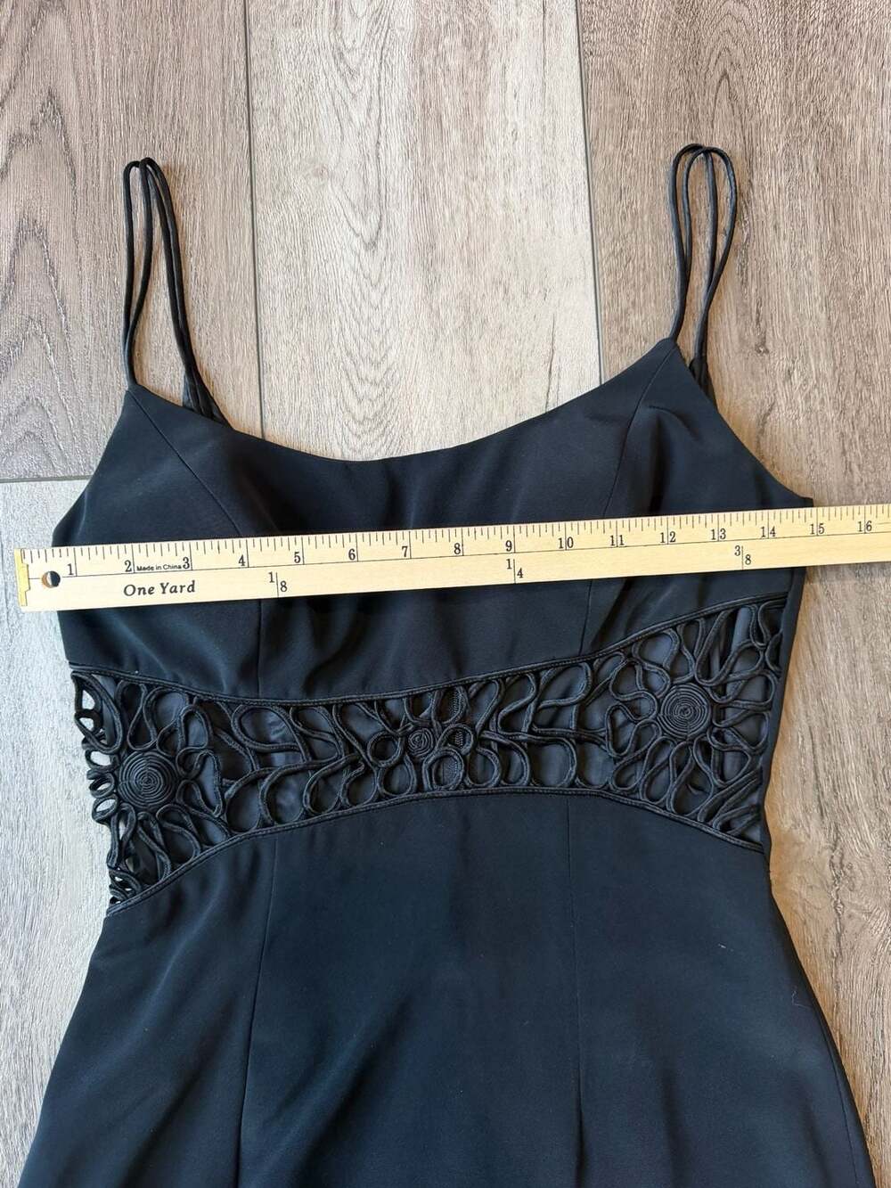 Caché Black Y2K Cutout Cocktail Mini Dress Size 4 Spaghetti Strap - Picture 7 of 8